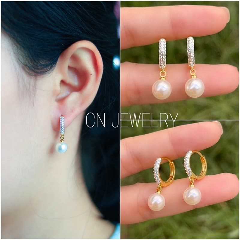 ต่างหูห่วงไข่มุก โบว์มุก รุ่นมุกขายดี 1คู่ CN Jewelry earing ตุ้มหู ต่างหูแฟชั่น ต่างหูเกาหลี ต่างหูมุก รูปที่ 3