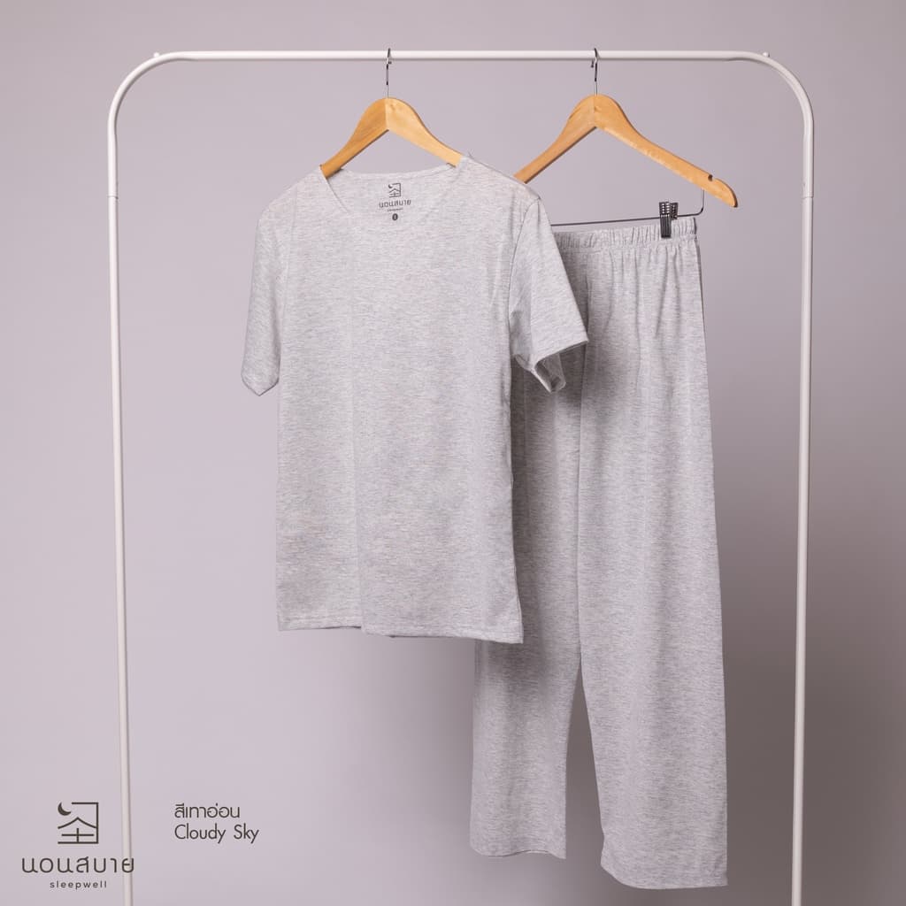 ชุดนอนชาย เสื้อ+กางเกงขายาว ผ้าฝ้าย มินิมอล เรียบๆ นอนสบาย ใส่สบายสินค้าคุณภาพ รูปที่ 4