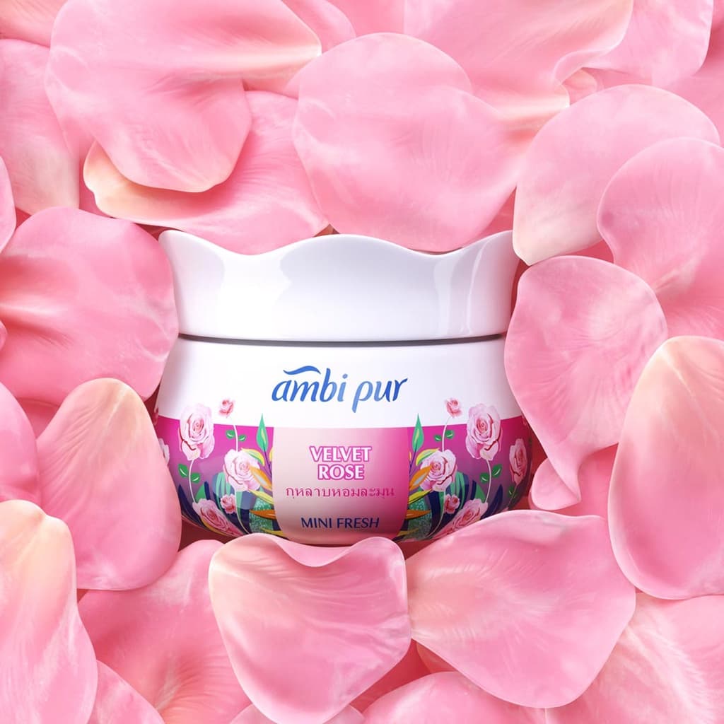 Ambi Pur แอมบิเพอร์ มินิ เฟรช เจลน้ำหอมปรับอากาศ กลิ่นกุหลาบหอมละมุน Mini Fresh Velvet Rose Air Freshener Gel 75gx2 รูปที่ 6