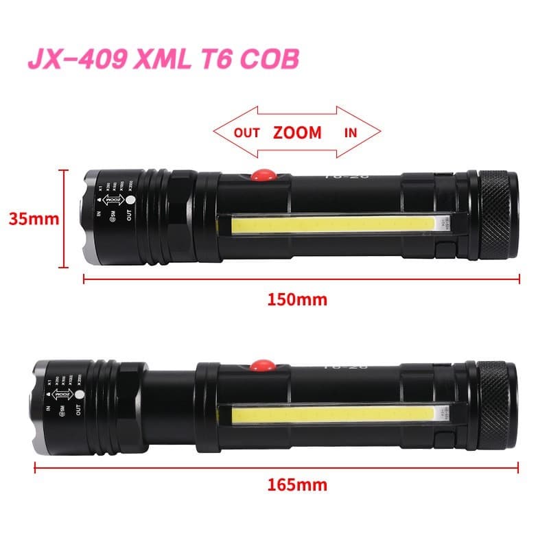 ไฟฉายแรงสูง ไฟฉายซูม XML T6 COB 5โหมด สว่างมาก แข็งแรง ทนทาน ชาร์จไฟ ไฟฉายพร้อมคลิปหนีบ รูปที่ 9