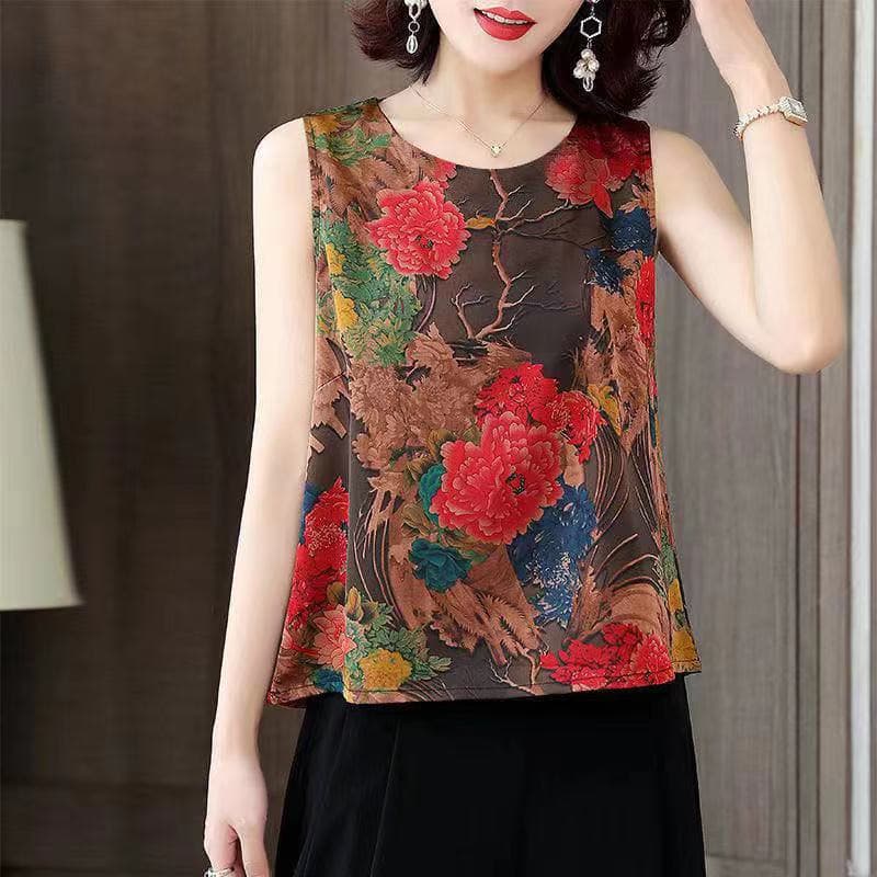 รุ่น-324เสื้อกั๊กคอกลมสตรีเสื้อแขนกุดลายดอกไม้ผ้ายืด สวมใส่สบาย รูปที่ 2