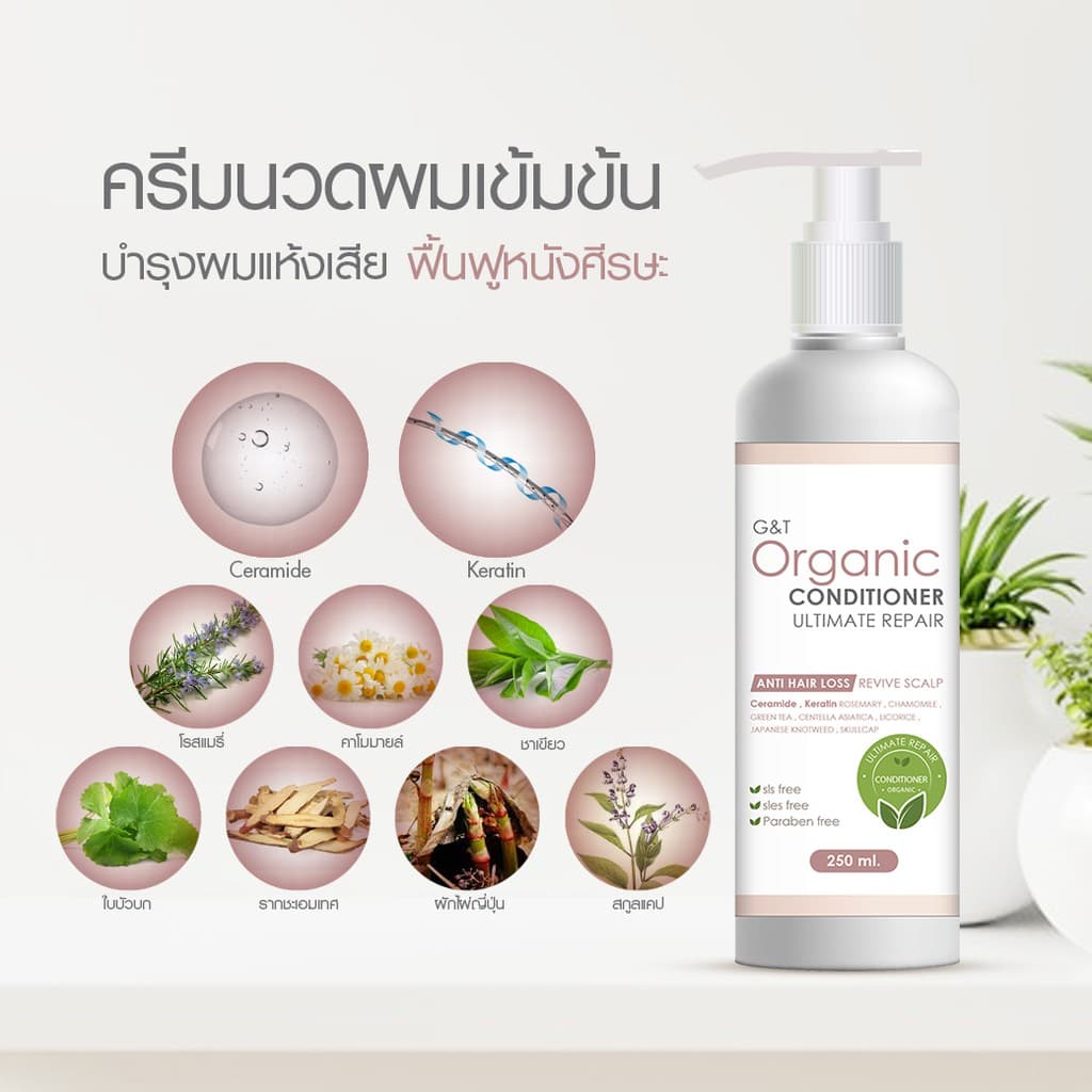 ลดผมร่วง ครีมนวดผม เซราไมด์ +เคราติน สูตรออร์แกนิค G&T Organic Ultimate Repair ฟื้นฟูหนังศีรษะ 250 ml รูปที่ 4
