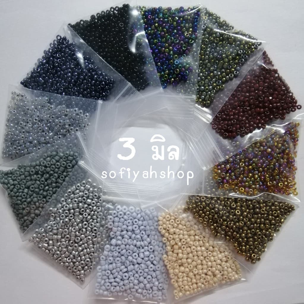 ลูกปัดแก้วเม็ดทราย ขนาด 3 มิล มีสีเยอะกว่าภาพปก รูปที่ 2