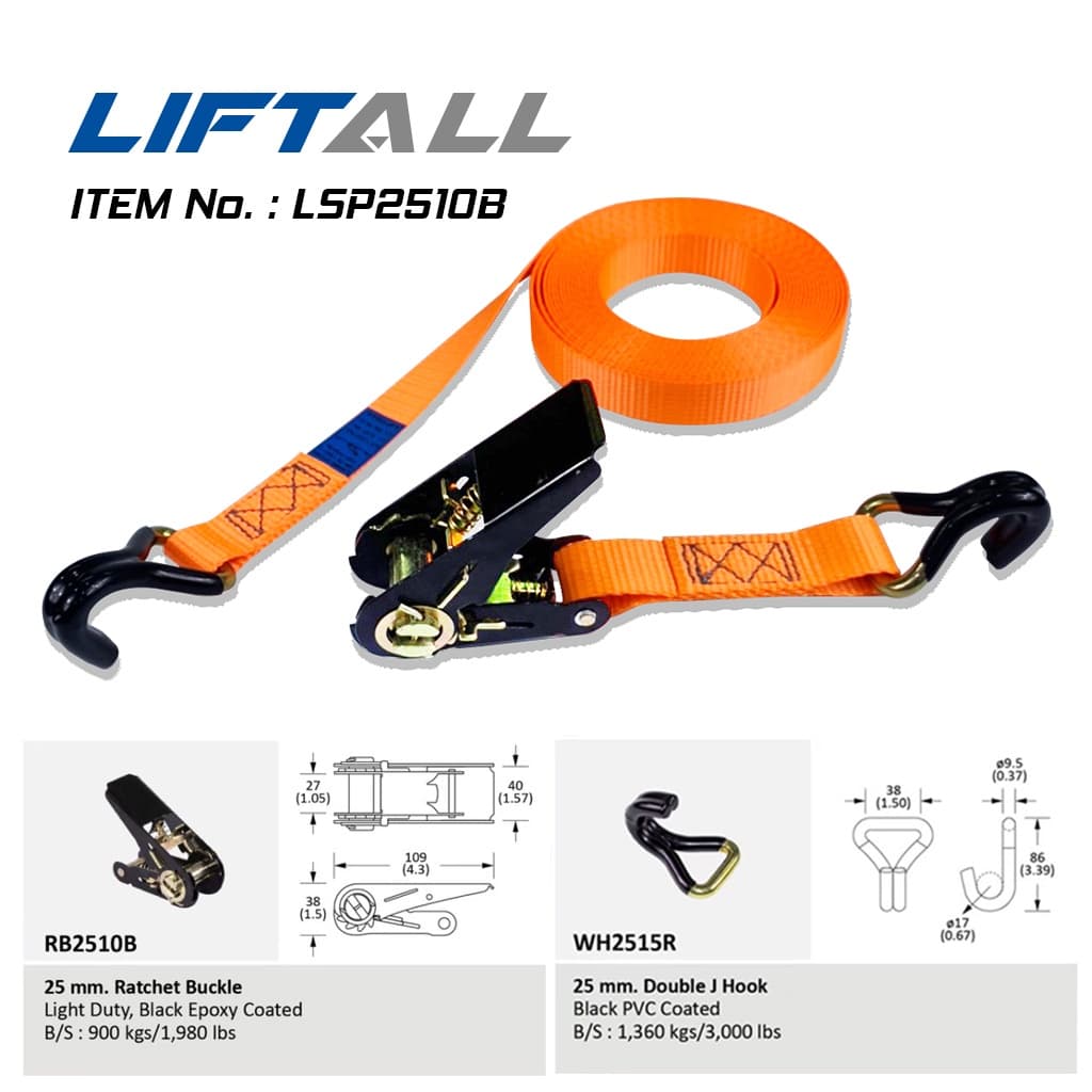 LIFTALL สายรัดของ ขนาด 1 นิ้ว รับ นน. 1 ตัน ชนิดมีตะขอ LSB2510B สายรัด ก๊อกแก๊ก เชือกรัดของ สายรัดไรเดอร์ เบลท์รัดของ รูปที่ 4