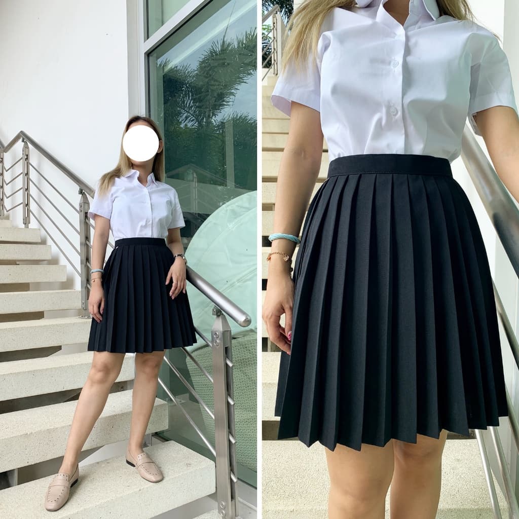 กระโปรงนิสิตนักศึกษาเอวตะขอ กระโปรงพลีสมีจีบ ผ้ามีน้ำหนัก สีดำ หลายไซส์ หลายความยาว ไซซ์23-34 รูปที่ 1