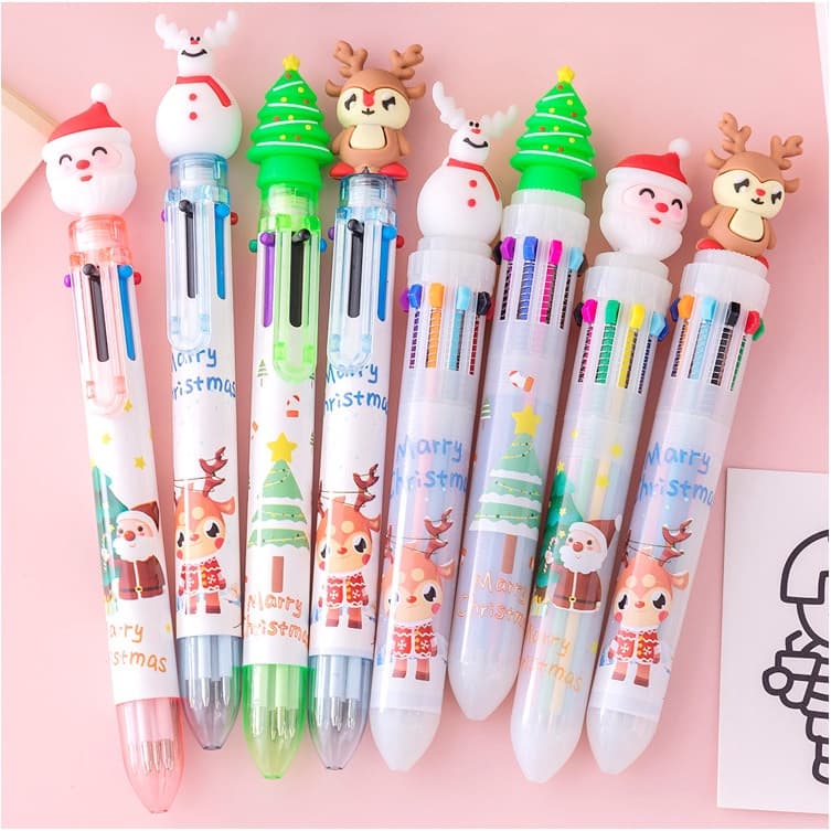 ปากกาลูกลื่น 6 สีในด้าม 0.5mm ปากกาหัวตุ๊กตาคริสต์มาส Christmas ซานตาคลอส เรนเดียร์ สโนว์แมน ใช้จดบันทึก คละลาย รูปที่ 2