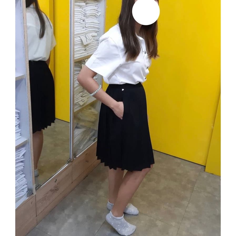 กระโปรงนิสิตนักศึกษาเอวตะขอ กระโปรงพลีสมีจีบ ผ้ามีน้ำหนัก สีดำ หลายไซส์ หลายความยาว ไซซ์23-34 รูปที่ 4