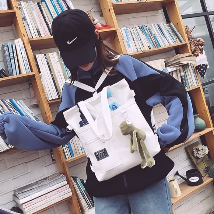 tokyosellected กระเป๋าผ้าสีพื้นช่องใส่ของเยอะ รูปที่ 5