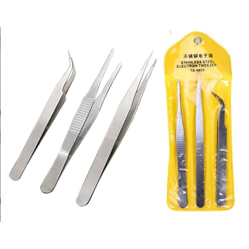ชุดแหนบสแตนเลส 3 ชิ้น คีมคีบแหนบรุ่น DIY แหนบอิเล็กทรอนิก รูปที่ 1