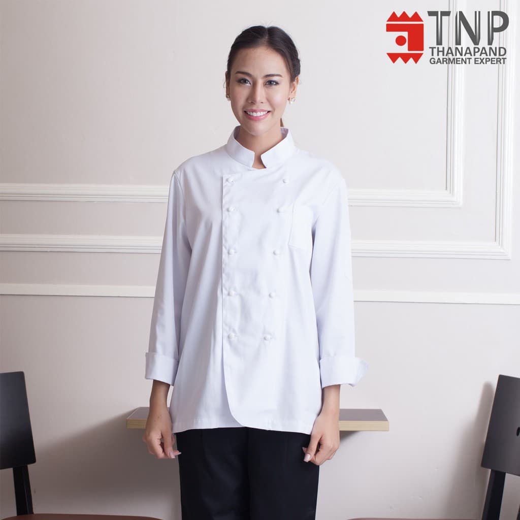 เสื้อเชฟแขนยาว คอจีน กระดุมเซฟตี้ รหัส : CJ1T รูปที่ 5