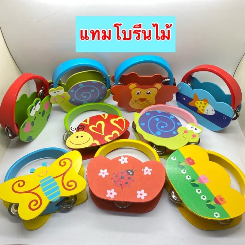 Kentoyshop ของเล่นแทมโบรีนไม้ทรงกระเป๋า คละลาย เครื่องดนตรีประกอบจังหวะ รูปที่ 1