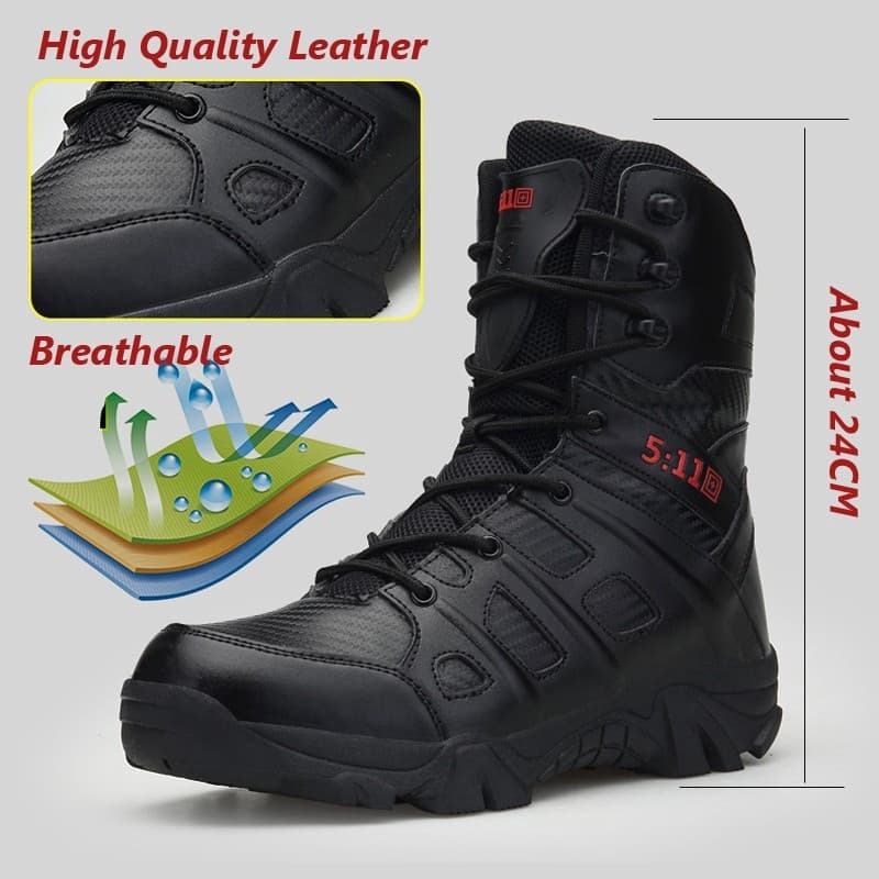 39-47 รองเท้าทหาร Mens Military Tactical Boots Leather Desert Army Combat Hiking Shoes รูปที่ 2