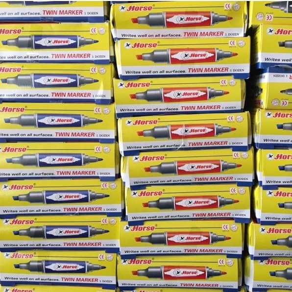 HORSE ปากกาเคมี 2 หัว TWIN-PEN ตราม้า กล่อง 12 ด้าม รูปที่ 3