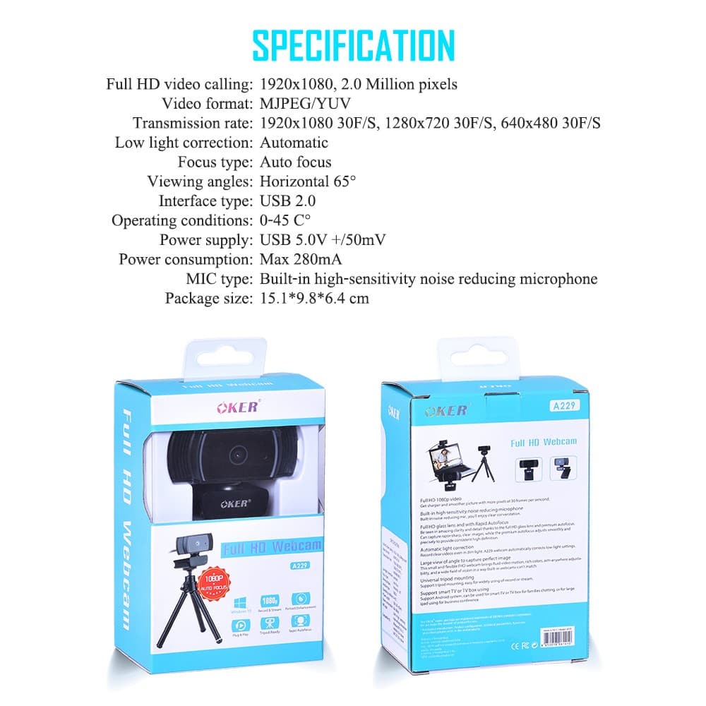 กล้องเว็บแคม Webcam OKER รุ่น A229 ความละเอียด Full HD 1080P รับประกัน 2 ปี >> รูปที่ 8