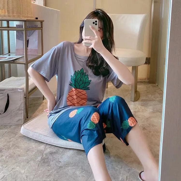3600 เสิ้อผ้าผู้หญิง ชุดนอนลายการ์ตูนเจ้าหญิงผ้าคอตตอน 2ชิ้น เสื้อ+กางเกงเจ็ดส่วน สินค้า รูปที่ 6