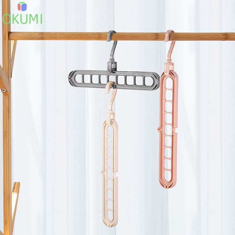 OKUMI_SHOP ไม้แขวนผ้า ไม้แขวนเสื้อ 9 ช่อง แบบประหยัดพื้นที่ รูปที่ 4