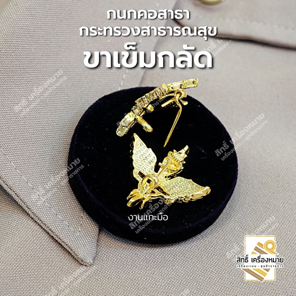 กนกคอสาธา-กระทรวงสาธารณสุข/เข็มติดปกคอเสื้อ-เครื่องหมายข้าราชการ-งานแกะมืออย่างดี รูปที่ 3