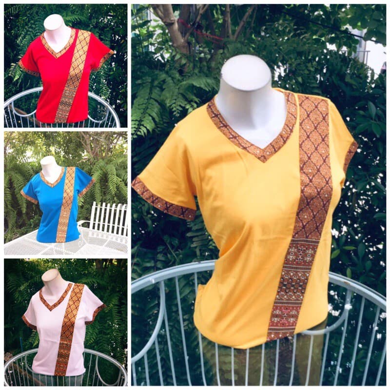 เสื้อยืดคอวีสปา เสื้อนวดลายไทยๆ รูปที่ 1