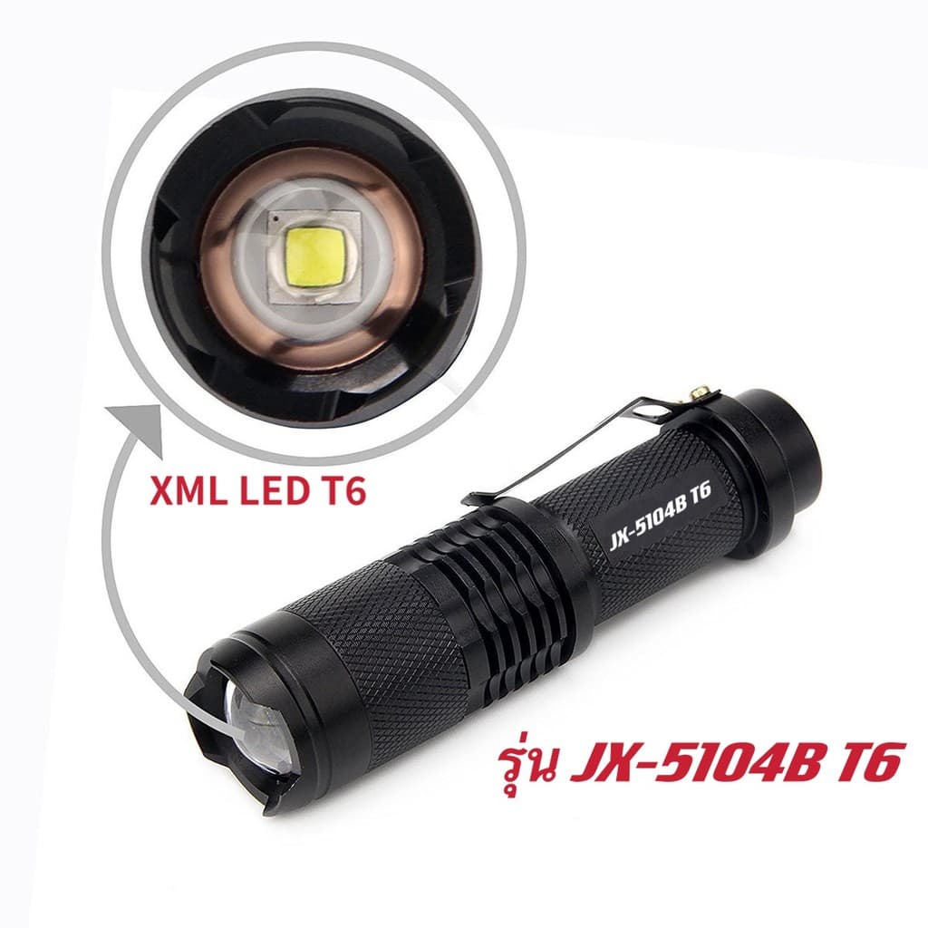 ไฟฉายแรงสูง ไฟฉายซูม XML T6 COB 5โหมด สว่างมาก แข็งแรง ทนทาน ชาร์จไฟ ไฟฉายพร้อมคลิปหนีบ รูปที่ 4