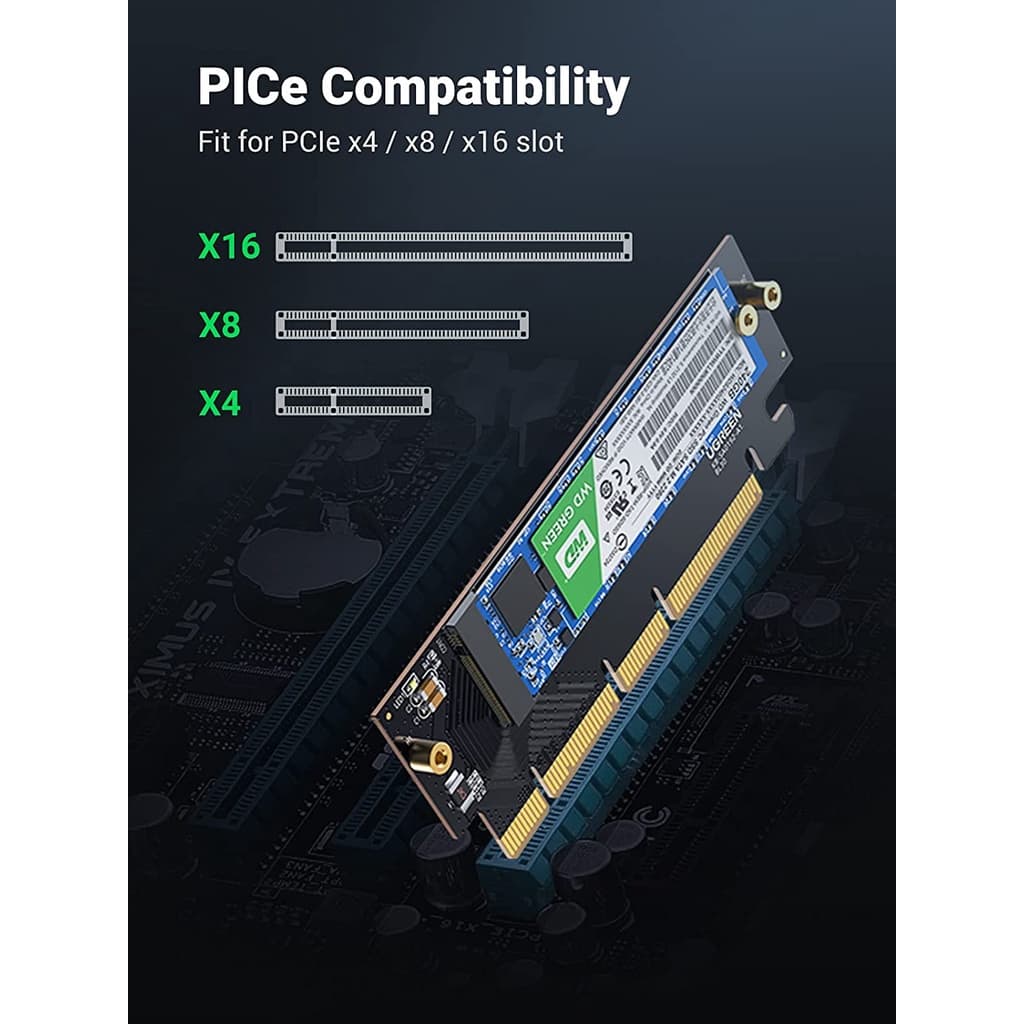 UGREEN รุ่น 30715 NVMe PCIe Adapter, M.2 SSD to PCIe 4.0 X16/X8/X4 Card with Heat Sink, M.2 PCIe Adapter for M-Key รูปที่ 2