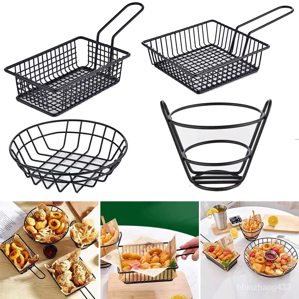 พร้อมจัดส่งตะกร้าเฟรนช์ฟรายส์ ตะกร้าทอด กลม สี่เหลี่ยม French fries basket H-C-2 รูปที่ 4