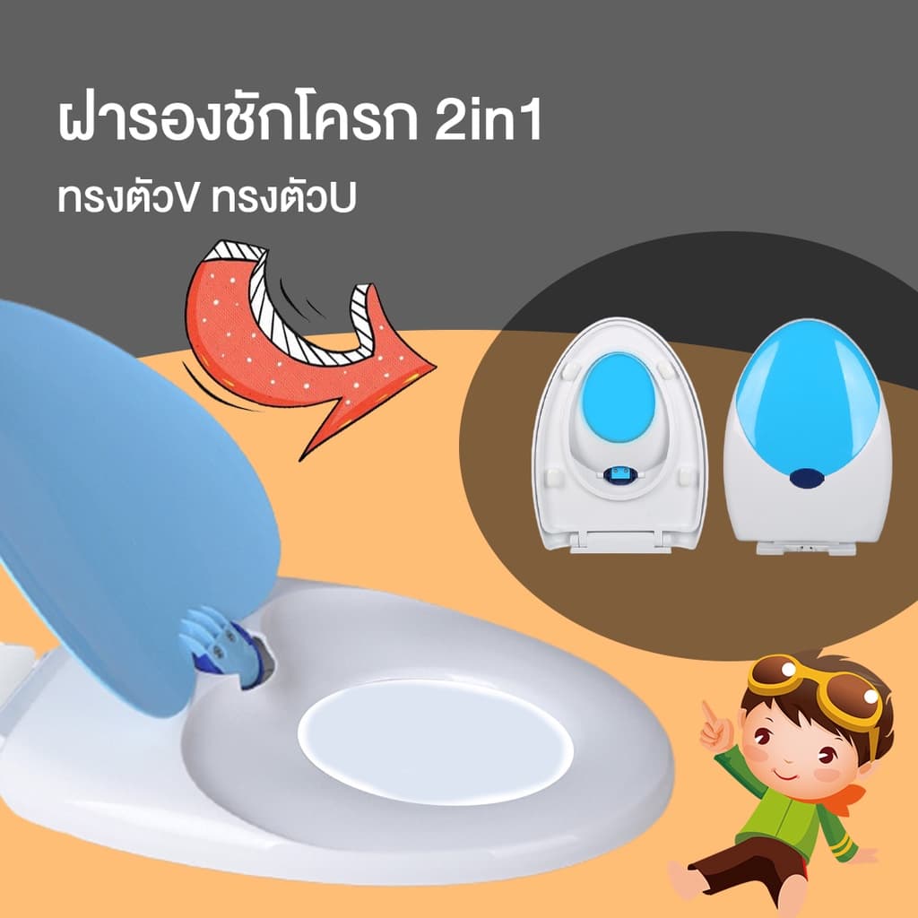 ฝารองชักโครก2in1 ทรงตัวV/ทรงตัวUแบบซอฟสปริง ลดการกระแทก ฝารองชักโครก3ชั้น ฝารองชักโครกเด็กและผู้ใหญ่ รูปที่ 5