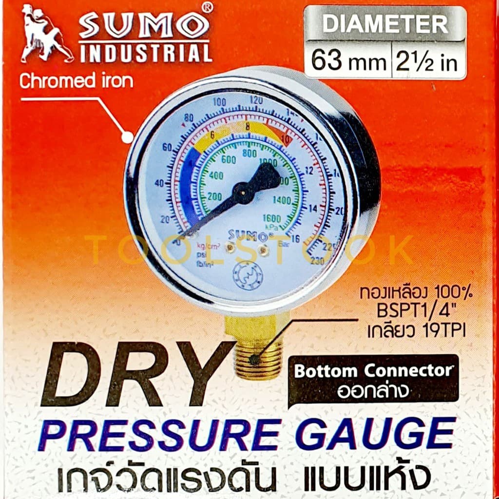 เกจ์วัดแรงดัน Pressure Gauge เกจวัดแรงดัน แบบแห้ง เกลียวออกล่าง 63mm.x1/4" sumo รูปที่ 6