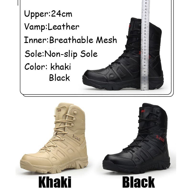 39-47 รองเท้าทหาร Mens Military Tactical Boots Leather Desert Army Combat Hiking Shoes รูปที่ 5