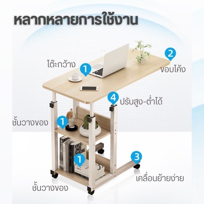 DUDEE โต๊ะคอมข้างเตียง วางโน้ตบุ๊กและวางของอเนกประสงค์ รูปที่ 4