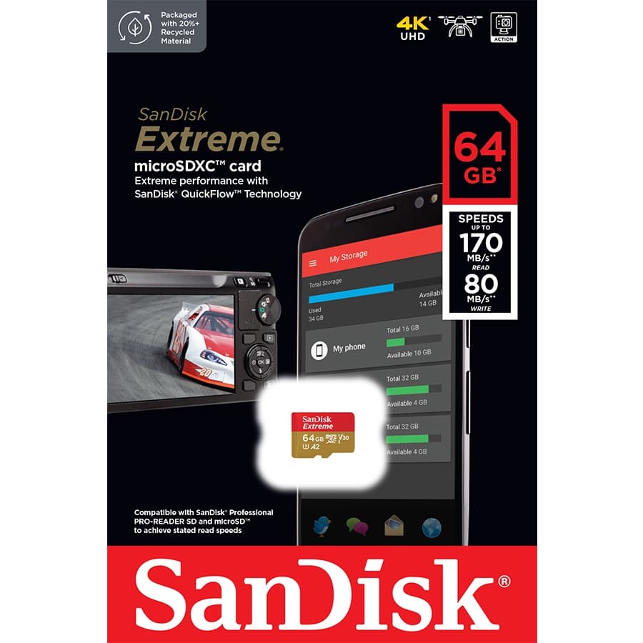 SANDISK EXTREME Micro SD Card 128GB 64GB 32GB SDXC A2 U3 190/90mb/s* Memory for gopro รูปที่ 3