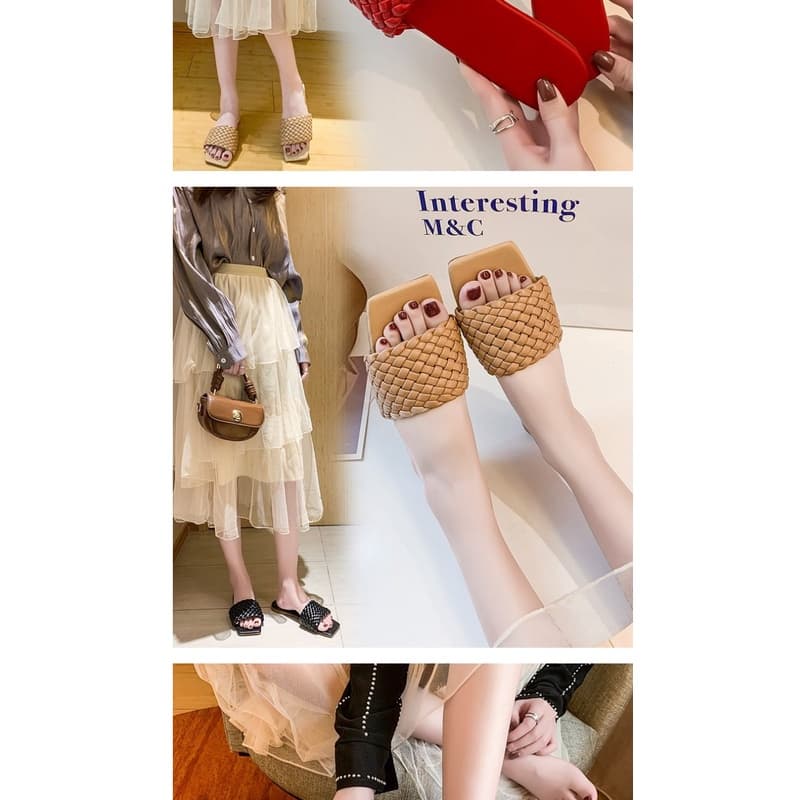Strawking ทอรองเท้าแตะแบน รองเท้าแตะ รูปที่ 7