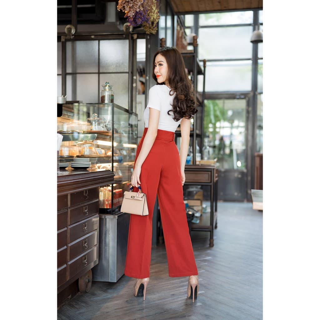 New!!GS01 กางเกงเอวสูง ทรงขากระบอกใหญ่ ผ้าเปเป้เกรดเอ ขายาวซิปหน้า กระดุม2เม็ด มีหูเข็มขัด ใส่ทำงาน รูปที่ 6