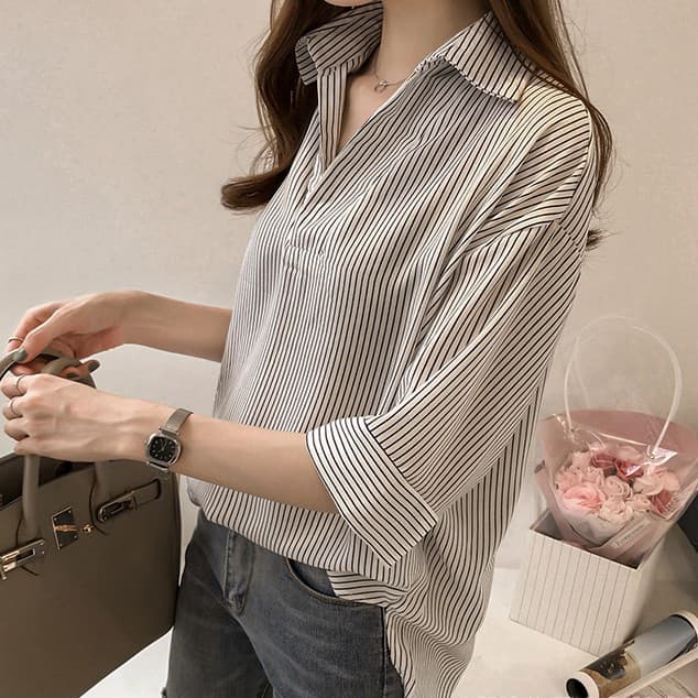LH.Sunday เสื้อเชิ้ตลายทางสไตล์มินิมอล งานสวยแมทซ์ง่าย ใส่ได้ทุกวันเหมาะกับสาววัยทำงาน รุ่นนี้ปังมากแม่ รูปที่ 8