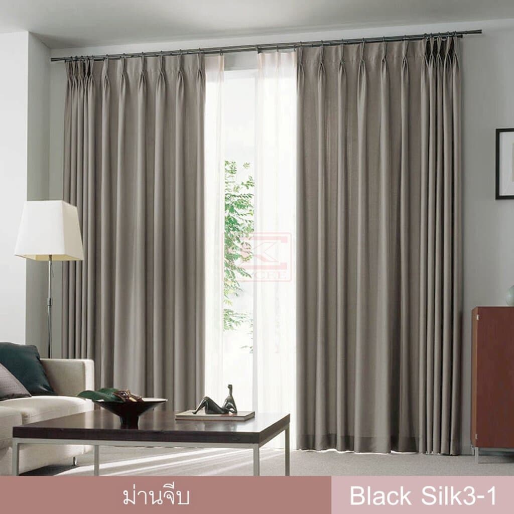 KACEE ผ้าม่านจีบสำเร็จรูป กันแดดกันแสง UV เนื้อสัมผัสนุ่ม รุ่น Black Silk3 รูปที่ 1