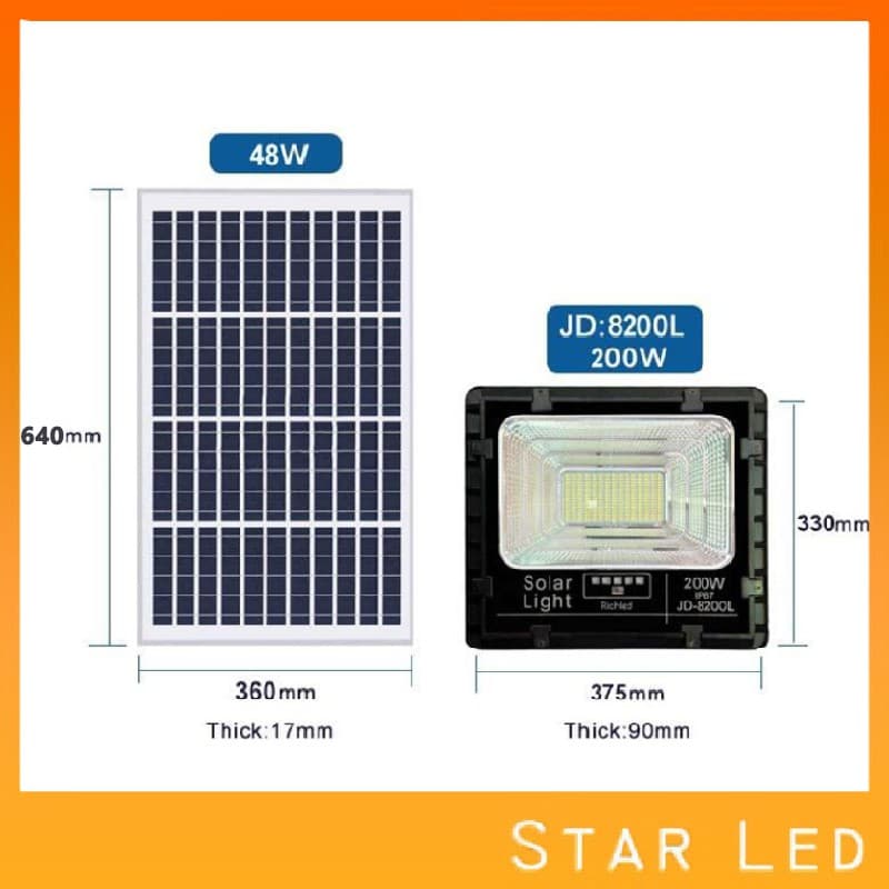ไฟโซล่าเซลล์ JDJINDIAN!!JD-8200L-W แสงขาว 200W ไฟสปอตไลท์ รุ่นใหม่ JD88-L SERIES กันน้ำ IP67 รูปที่ 6