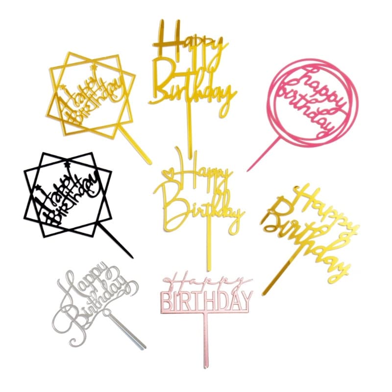 10 ท็อปเปอร์ตกแต่งเค้กทรงอะคริลิค Happy Birthday ใหม่ รูปที่ 2