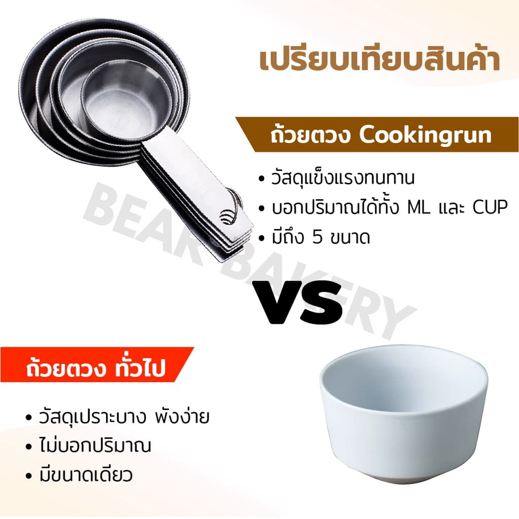 ถ้วยตวงสแตนเลส Bearbakery ชุดตวงสแตนเลสหนาอย่างดี เกรดพรีเมี่ยม ถ้วยตวงขนม รูปที่ 3
