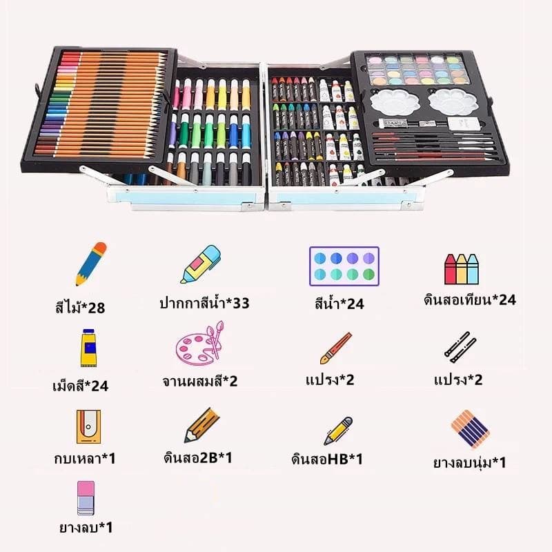 ชุดกล่องสี สีน้ำเด็กปากกาสีดินสอสี ชุดระบายสี 2 ชั้น 145 ชิ้น กล่องสีพาเลท ศิลปะสำหรับเด็ก รูปที่ 7