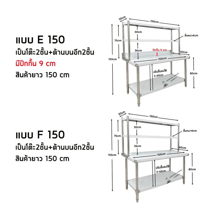 โต๊ะสแตนเลส ขนาดใหญ่ เกรด201 พร้อมชั้นวาง ชั้นวางโต๊ะ Stainless Steel Table with shelf รูปที่ 4