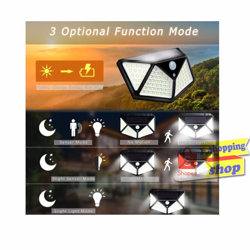 Solar motion sensor light 100 LED 3 โหมด ไฟออก4ทาง ไฟติดผนังโซล่าเซลล์พลังงานแสงอาทิตย์ เซ็นเซอร์ * รูปที่ 3