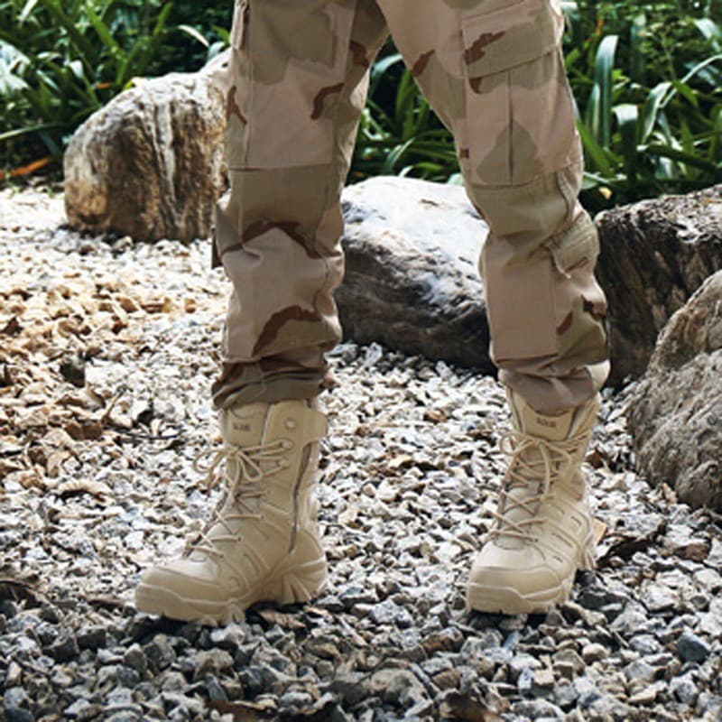 39-47 รองเท้าทหาร Mens Military Tactical Boots Leather Desert Army Combat Hiking Shoes รูปที่ 9