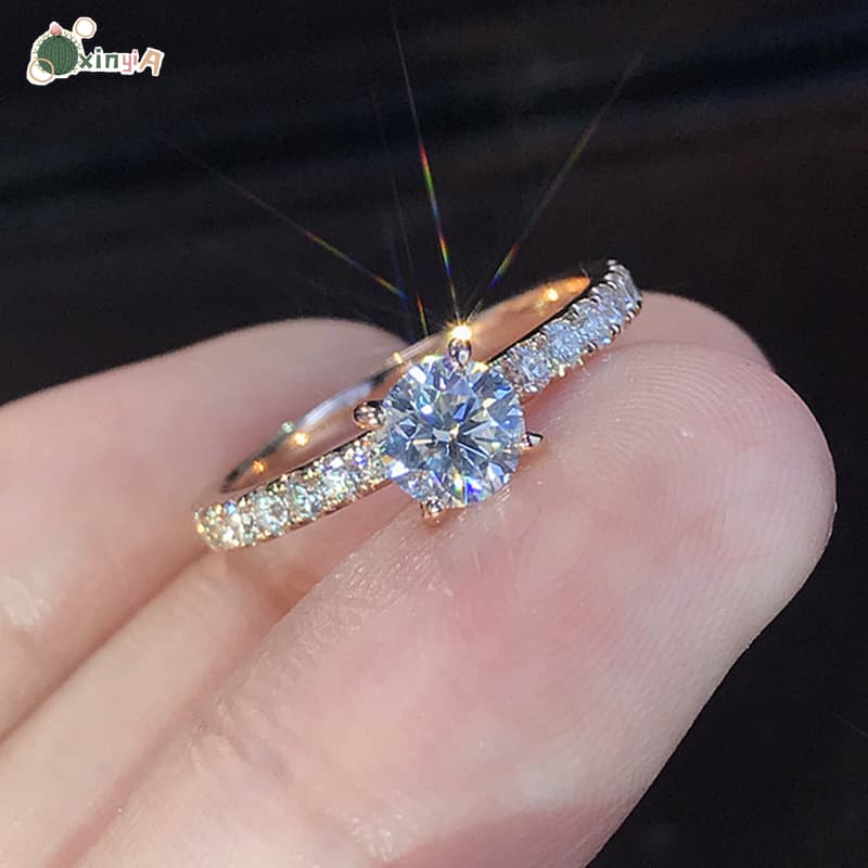 แหวนหมั้นแหวนแต่งงานทองคำ 14K Cubic Zirconia รูปที่ 1