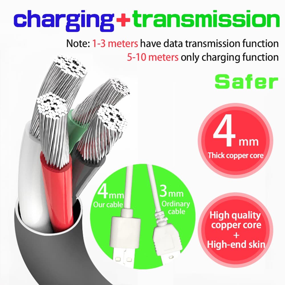 จัดส่งที่รวดเร็ว1M/2M/3M/5M/6M/7M/8M/10M สายชาร์จ Micro USB ยาว Data สายชาร์จสําหรับกล้อง/Cctv/Webcam/โทรศัพท์ รูปที่ 7