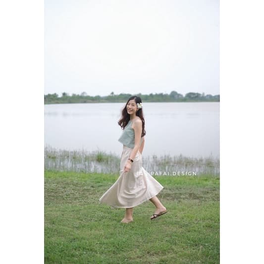 กระโปรงผ้าฝ้าย สไตล์ญี่ปุ่น กระโปรงยาว มีกระเป๋าข้าง by pafai.design รูปที่ 7