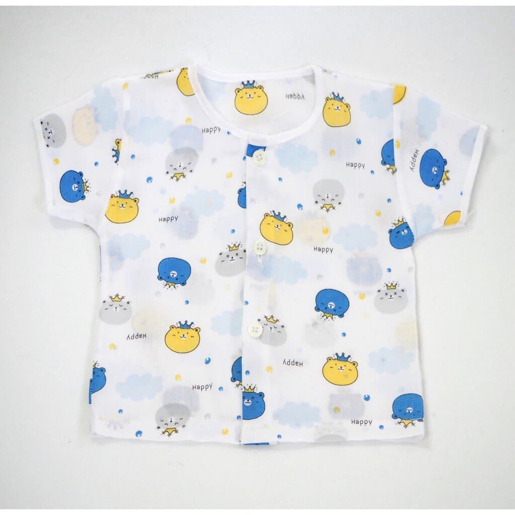 Natty punn เสื้อเดี่ยว ผ้าป่านคละลายแบบกระดุม พิมพ์ลายกระจาย 0-3 เดือน จำนวน 1 ตัว