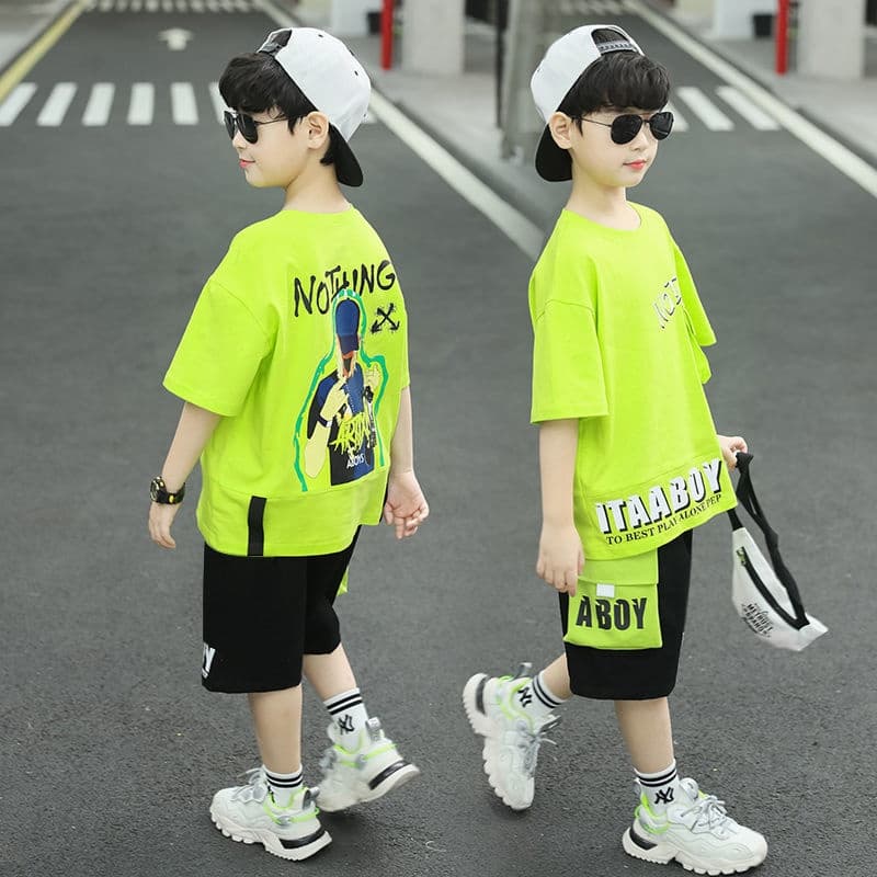 Ones เสื้อผ้าเด็กสองชิ้นแขนสั้นเด็กชาย ชุดสูทแขนสั้นหล่อสไตล์เกาหลีใหม่ รูปที่ 7
