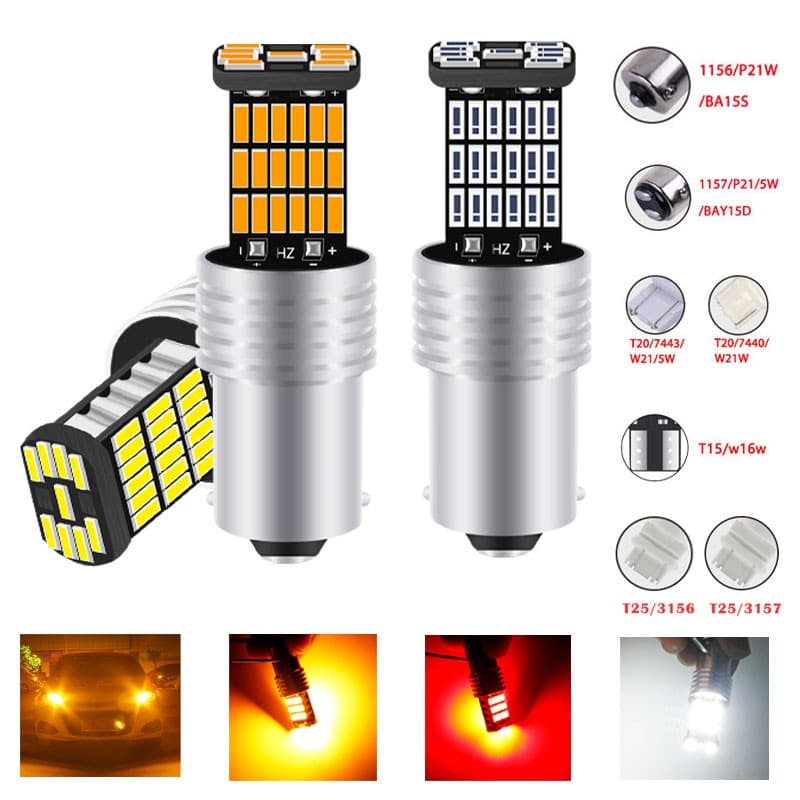 หลอดไฟเบรกท้ายรถยนต์ LED T15 T20 1156 BA15S P21W W16W 45SMD 4014 12V สีขาว สีเหลือง รูปที่ 2