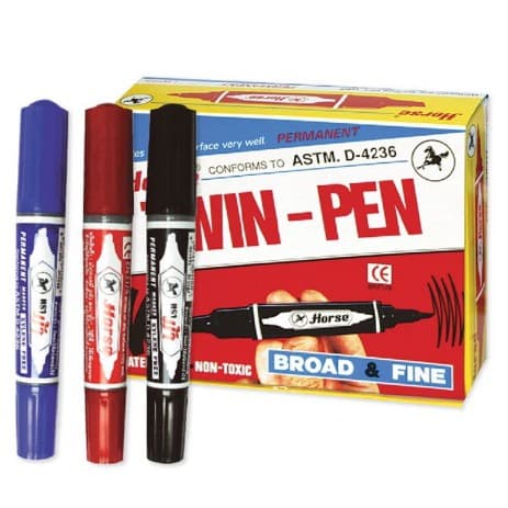 HORSE ปากกาเคมี 2 หัว TWIN-PEN ตราม้า กล่อง 12 ด้าม รูปที่ 1