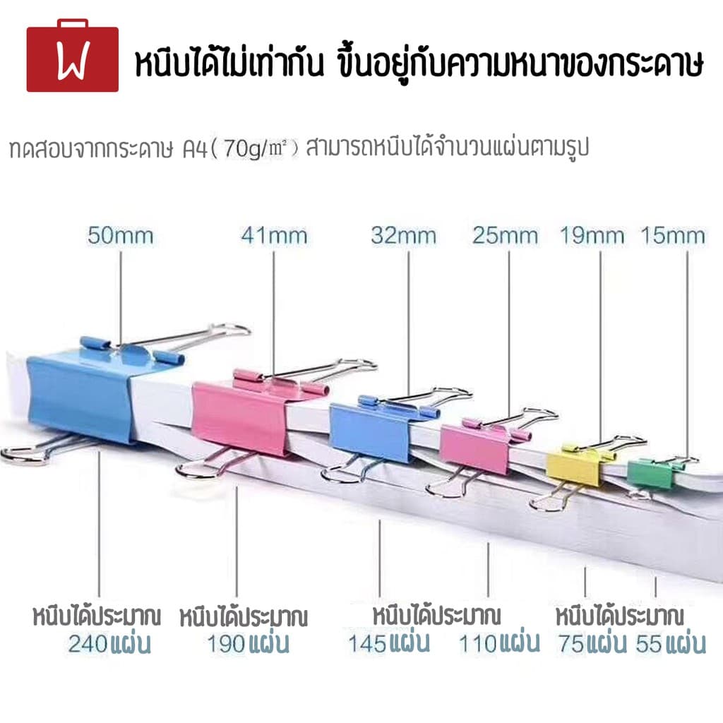 Oneworkstory คลิปหนีบกระดาษ 15/19/25/32/41/51mm คลิปดำ คลิปสี ตัวหนีบกระดาษ ที่หนีบกระดาษ Black binder clip paper clips รูปที่ 5