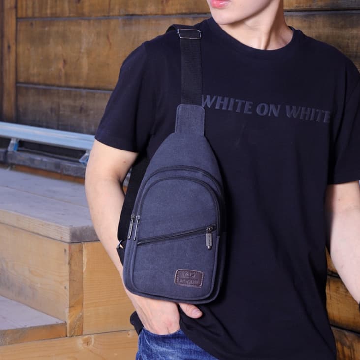 กระเป๋าคาดอก ผ้าแคนวาส มี5ช่องหลายซิป ผ้าหนาใบใหญ่ bagdance รูปที่ 5